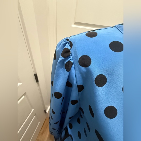 Vintage. Egon von Furstenberg. Polka Dot/Stripe Belted Shirt Dress. Blue/Black 8 - Picture 8 of 10